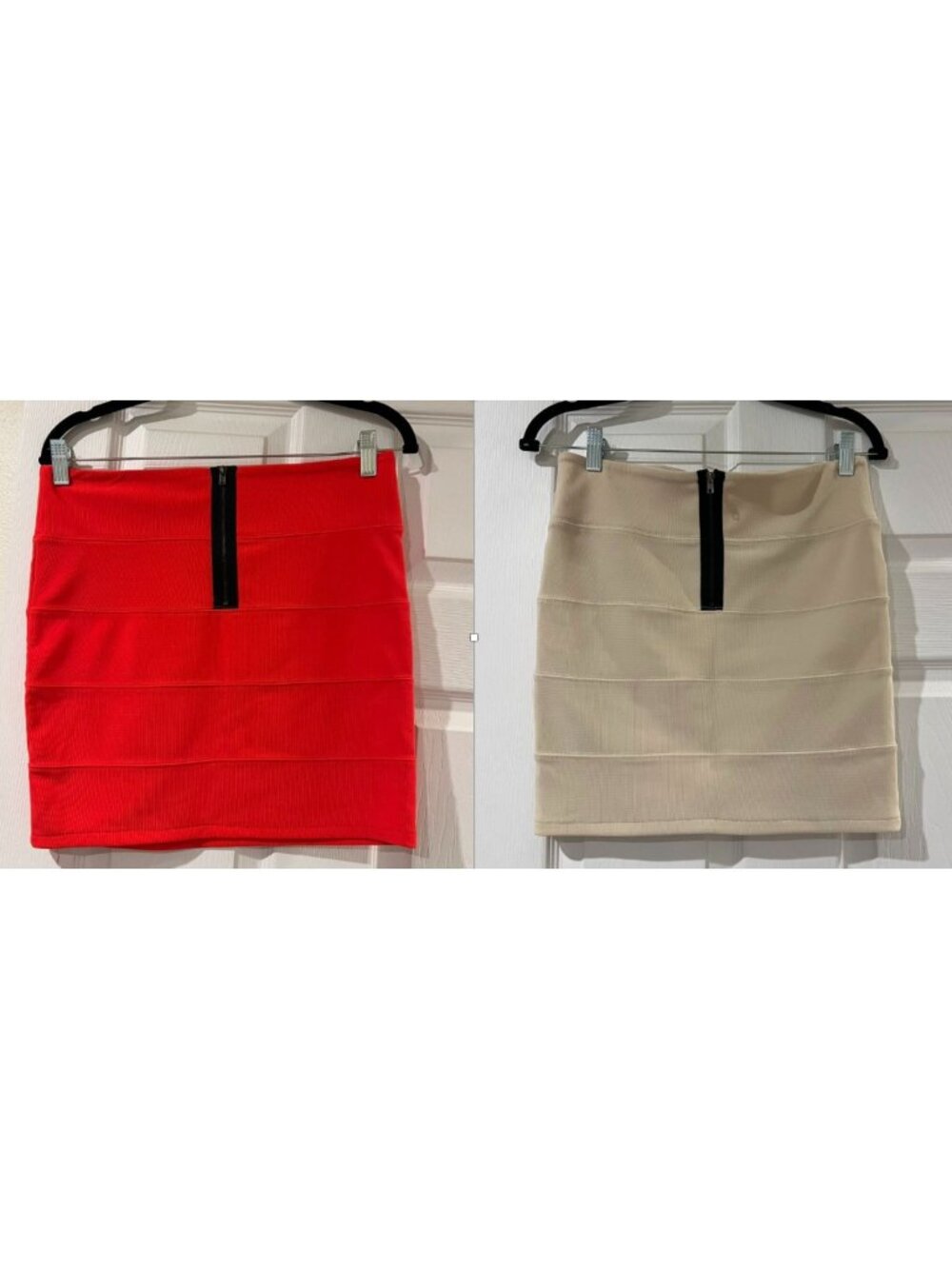 2PC Red Beige Bandage Mini Skirts Size Medium